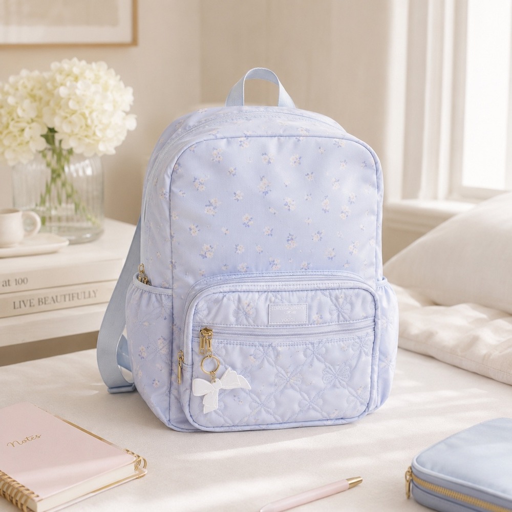 LoveShackFancy x Yoobi Everblooming Rosettes Ditsy Blue Floral Backpack NWT